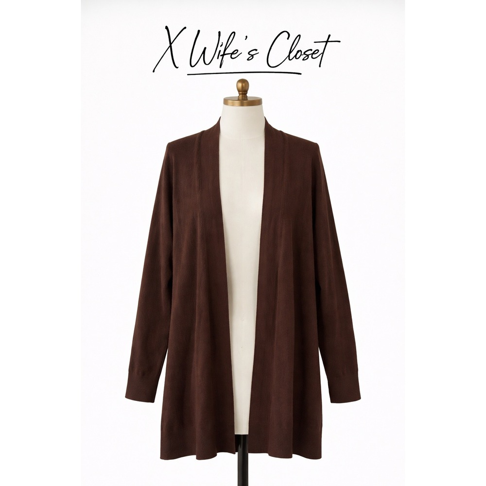 A New Day Womens Open Front Cardigan Chocolate Brown Longline Sweater XXL